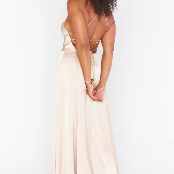XXL Show Me Your Mumu Godshaw Goddess Maxi Dress Champagne Luxe Satin - Picture 2 of 8
